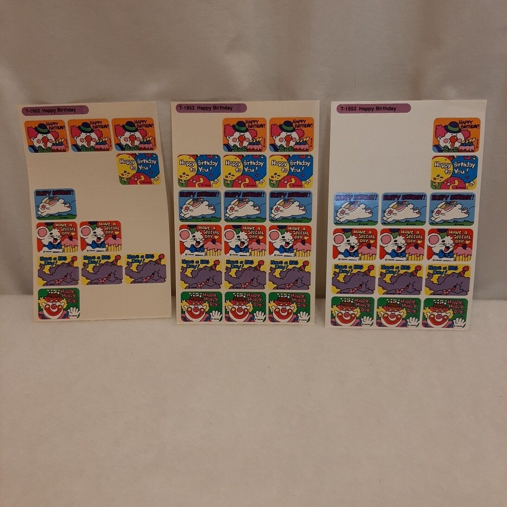 Vintage Trend 1980s Happy Birthday Stickers 3 Partial Sheets T-1952 42 Stickers
